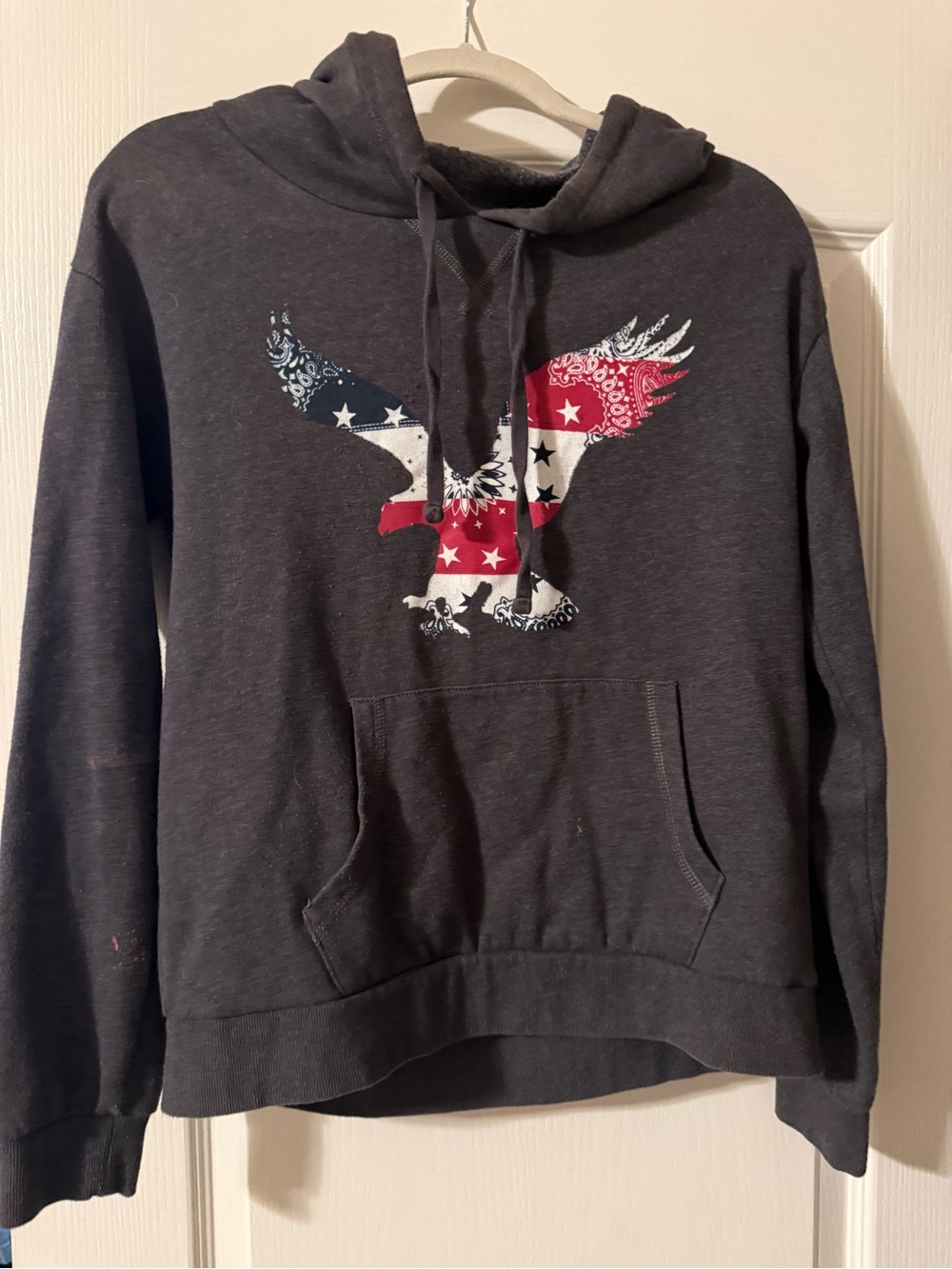 Men's Charcoal Hooded Sweatshirt with American Eagle Graphic
